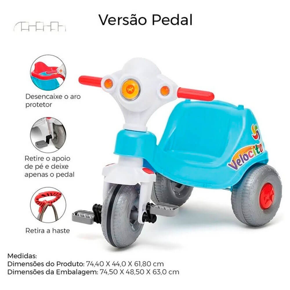 Triciclo Mototico Passeio Pedal Rosa 693 Velotrol Infantil Motoca