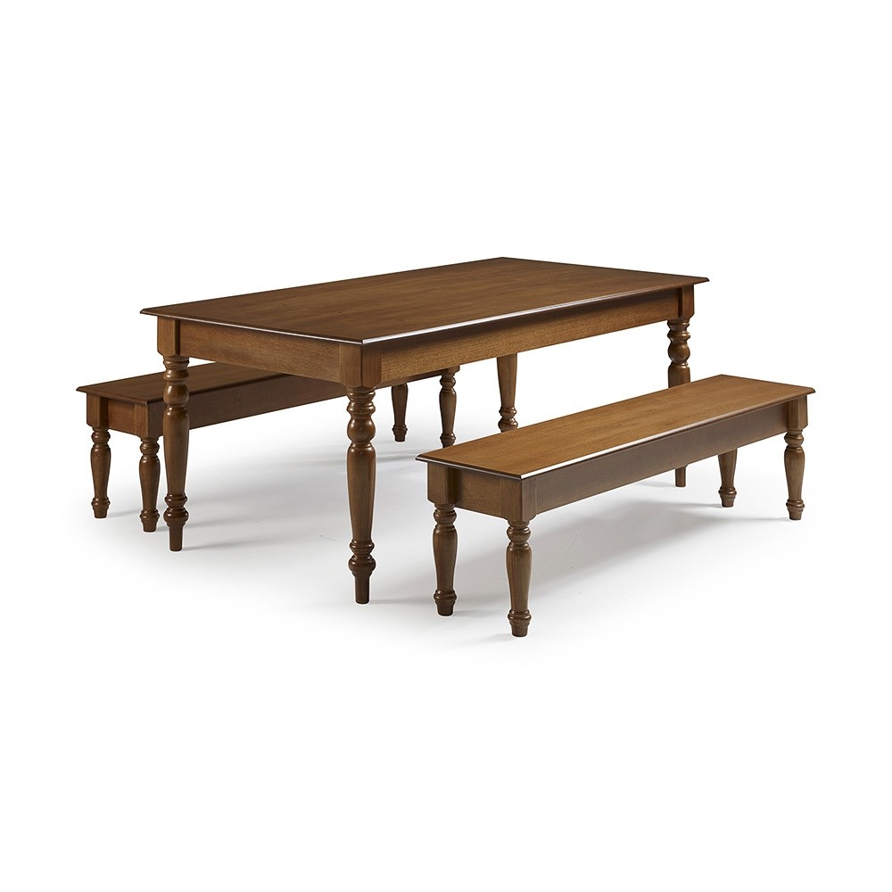 Conjunto de Mesa Linz Mesa 180x90cm 2 Bancos 156x35cm Imbuia Glazer 917 (024B)