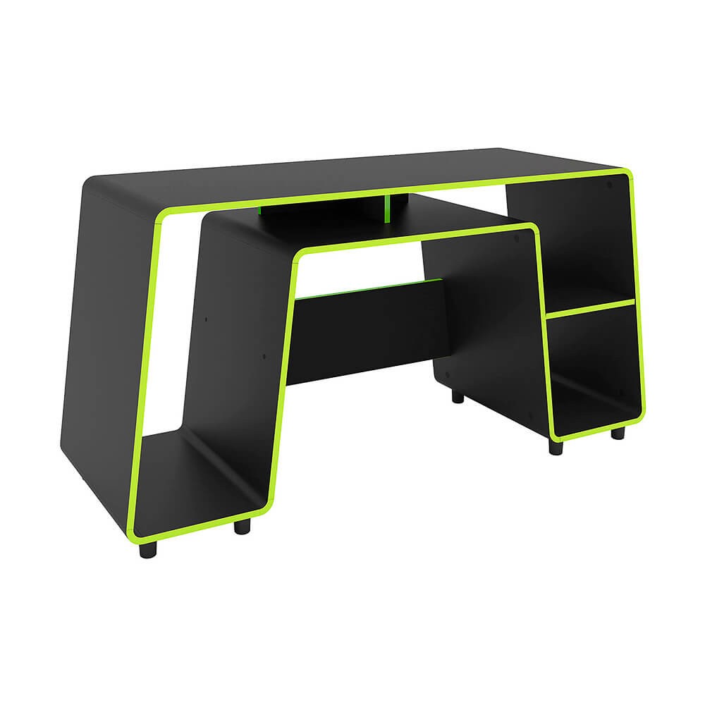 Mesa Gamer Politorno Móveis London 1 Prateleira 1 Nicho Preto/Verde Limão 200512