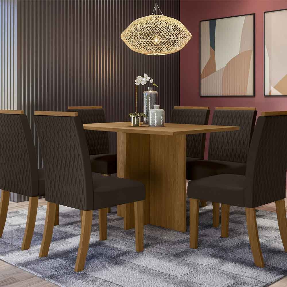 Conjunto de Mesa Henn Nadi Com 6 Cadeiras Vega 140x80cm Com Tampo Em MDF 25mm Nature/Marrom S222-128/S03-500