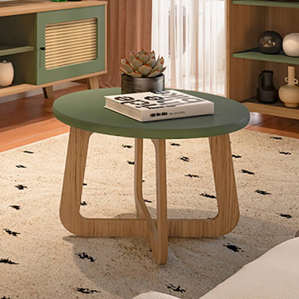 Mesa de Centro Artely Jasmin 59cm Redonda Pés Vazados 100% MDF Menta/Carvalho 004532