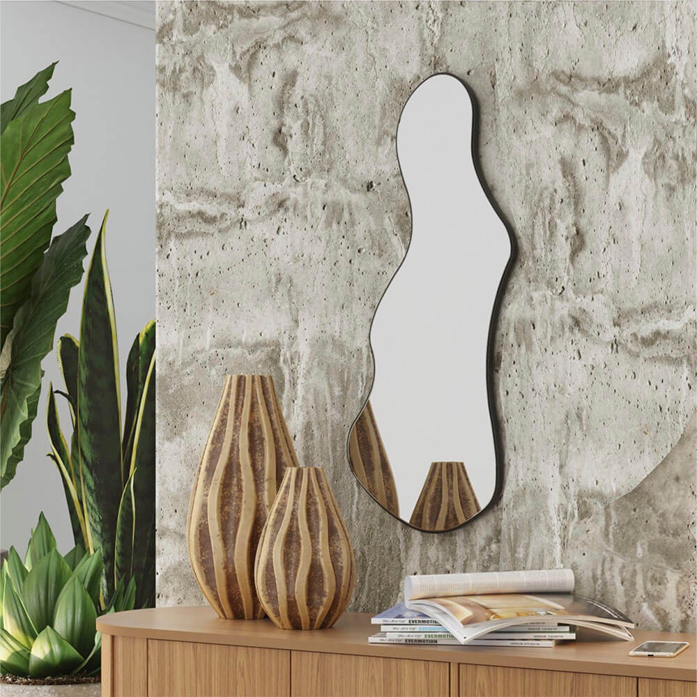 Espelho Decorativo Orgânico Dalla Costa ES19 90 cm Preto Fosco/Espelho ES19/PF