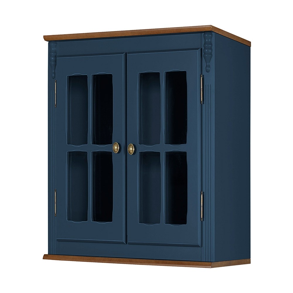 Aéreo Cozinha Linz 80cm 2 Portas Vidro Hannover Laca Azul Petróleo/Imbuia Glazer 50700V-80 (061C/024B) 