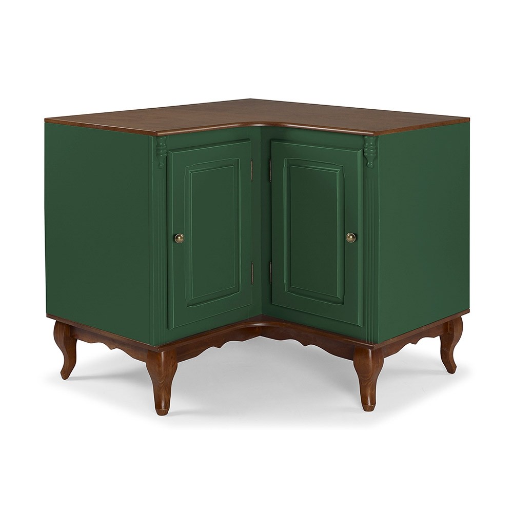 Balcão de Canto Linz 2 Portas Madeira Hannover Laca Verde Musgo/Imbuia Glazer 60707 (066C/024B) 