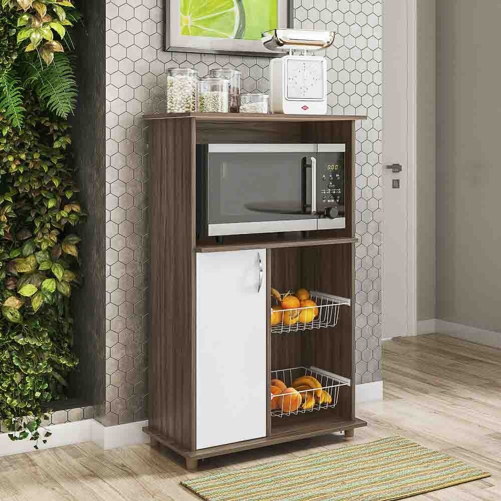 Balcão Notável NT 3075 67cm para Fornos 2 Portas com Fruteira Nogal Trend/Branco