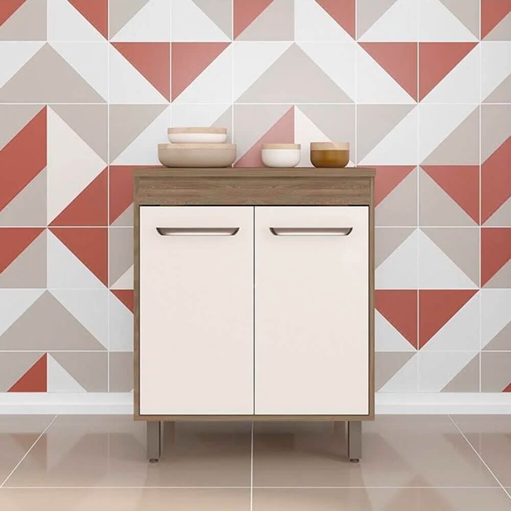 Balcão Poliman Barcelona 2 Portas 70cm Com Tampo Carvalho Oak/Off White 17024