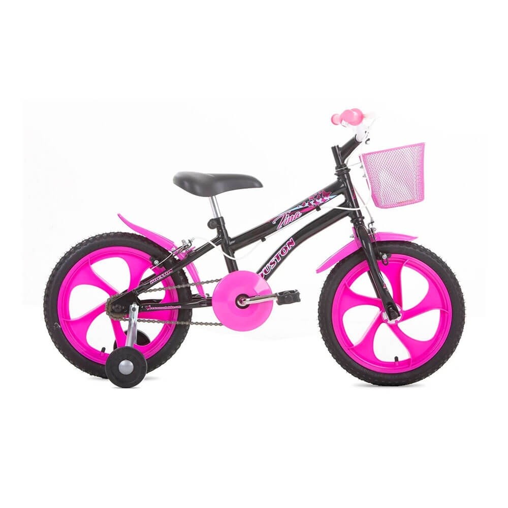 Bicicleta Aro 16 Infantil Houston Tina Com Cestinha e Freio Side Pull Preto/Rosa TN163R