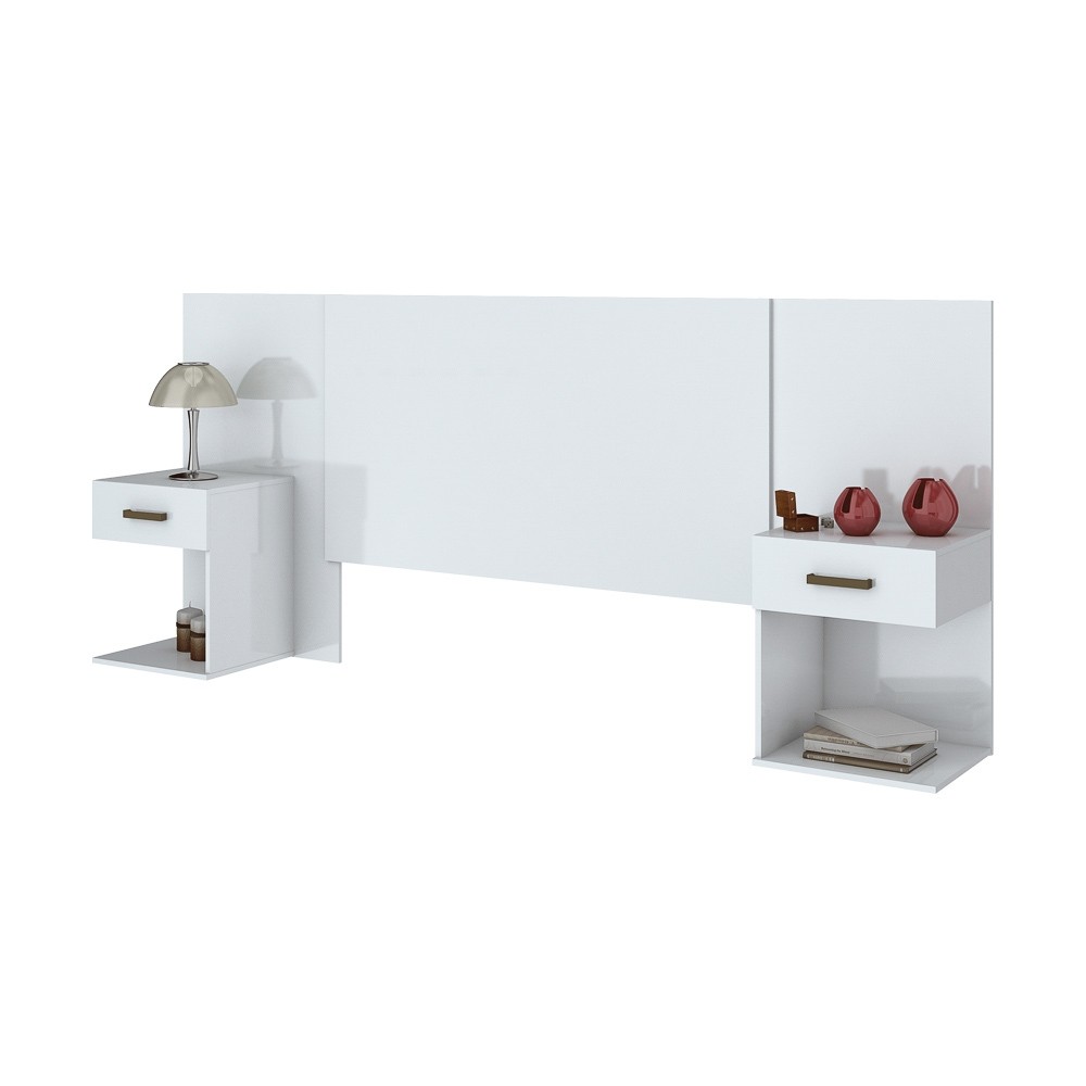 Cabeceira Box Henn Calenda com Criados 2 Gavetas 138/158cm Branco D602-10