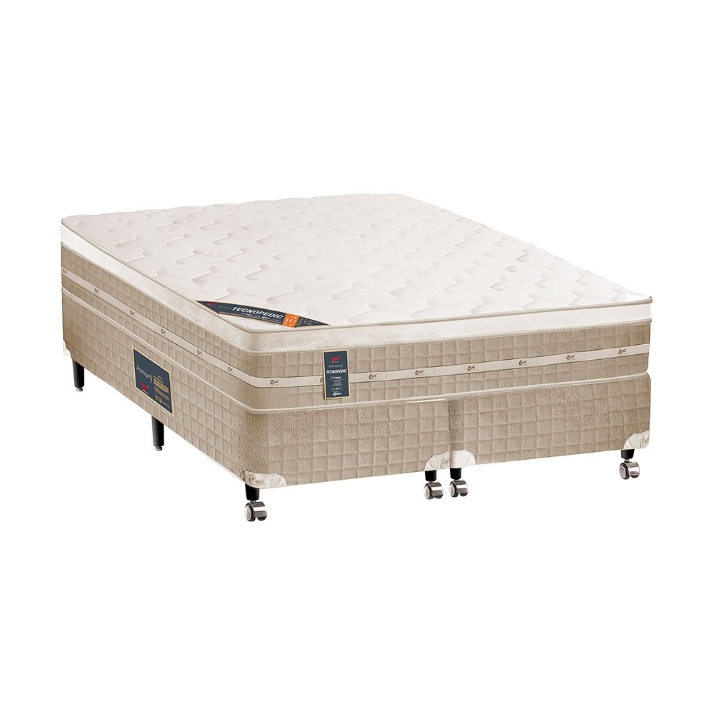Cama Box Castor Premium D28 Tecnopedic King 193x203x70 Bege/Branco