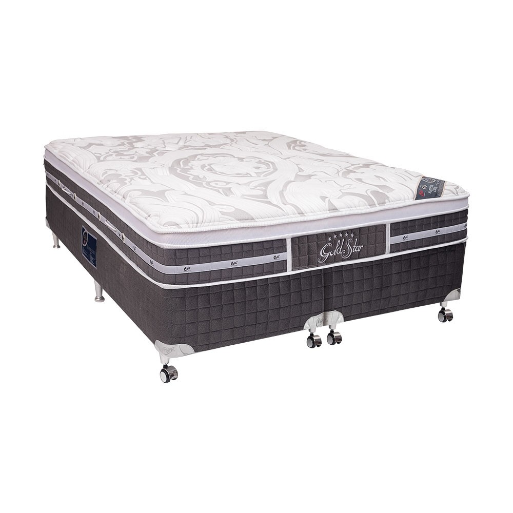 Santi Morumbi Cama Box Castor Gold Star Super Luxo Latex Grand Plush Plus D24 D33 D45 Pocket King 193x203x70 Branco Cinza
