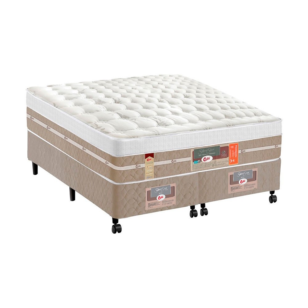 Cama Box Castor Silver Star Air D24+D28 Pocket Max Queen 158x198x76 Bege/Branco 