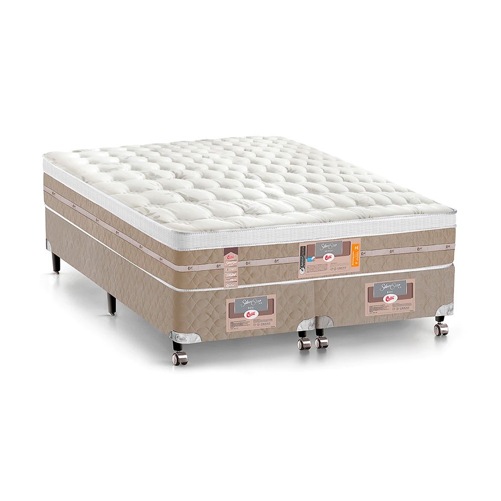 Cama Box Castor Silver Star Air D24+D28 Pocket One Face Queen 158x198x72 Bege/Branco