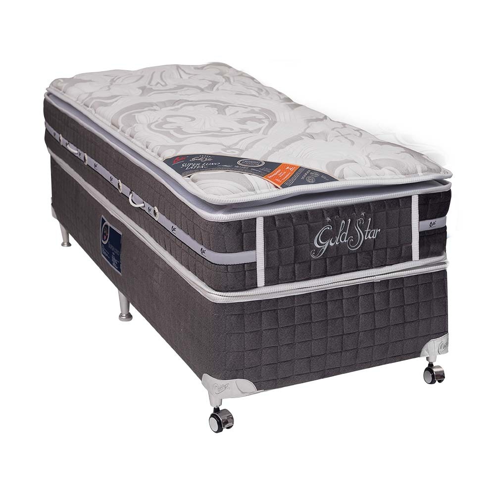 Santi Morumbi Cama Box Castor Gold Star Super Luxo Latex Slx Pillow D24 D33 D45 Pocket One Face Solteiro 88x188x70 Branco Cinza