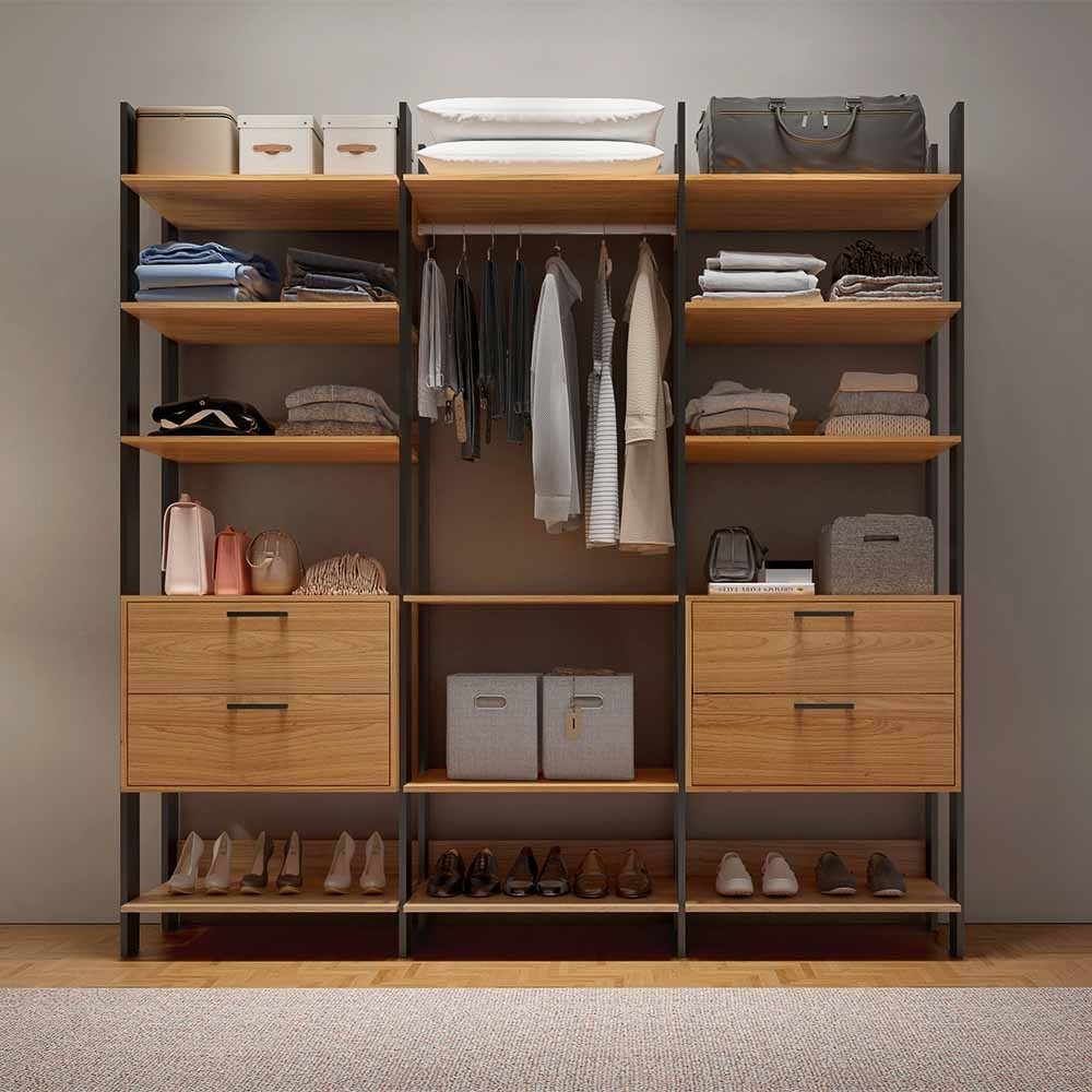 Santi Morumbi Closet Pradel Moveis TW404 217 5cm 3 Torres Com Cabideiro 4 Gavetas Freijo Preto Fosco JPF 100 MDF DE