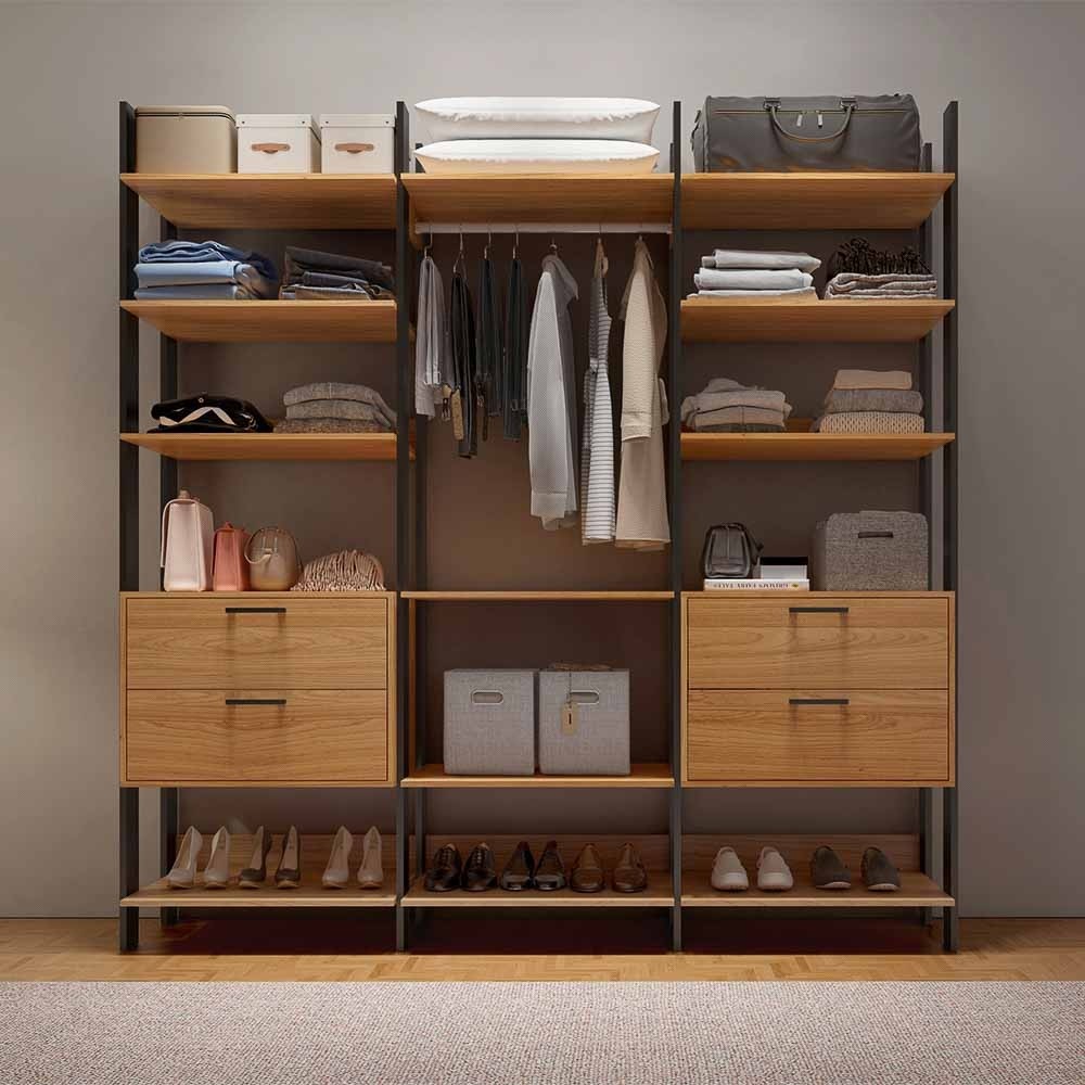 Closet Dalla Costa TW404 217,5cm 3 Torres com Cabideiro + 4 Gavetas Freijó/Preto Fosco (JPF) 100% MDF 