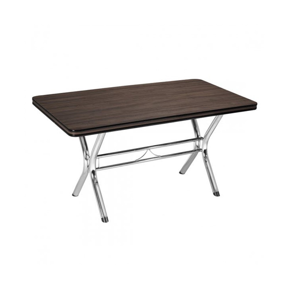 Mesa Brastubo ME-384 6 Lugares Fôrmica Extensível Base Cromado Ameixa Negra/Preto 