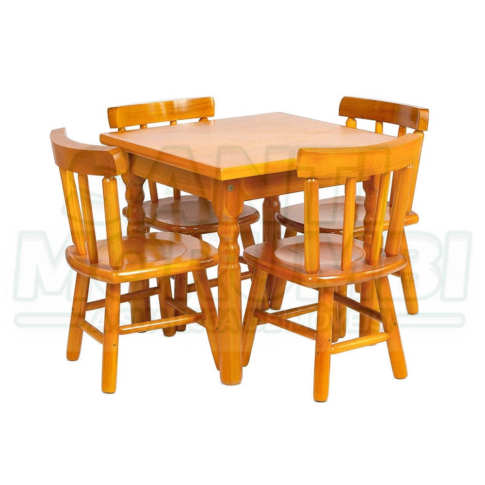 Conjunto Mesa Disamóveis Infantil Kids Madeira Maciça 60x60cm 4 Cadeiras Natural