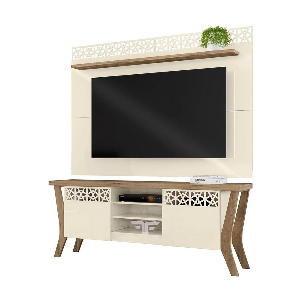 Conjunto Frade Bancada Decor com Painel Life New para TV até 55 Polegadas Off White/Canela