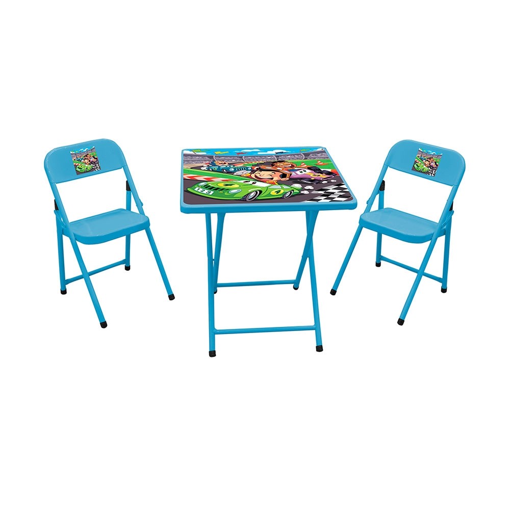 Conjunto Mesa Infantil Metalmix Sapeca com 2 Cadeiras Carros Azul Bebê 