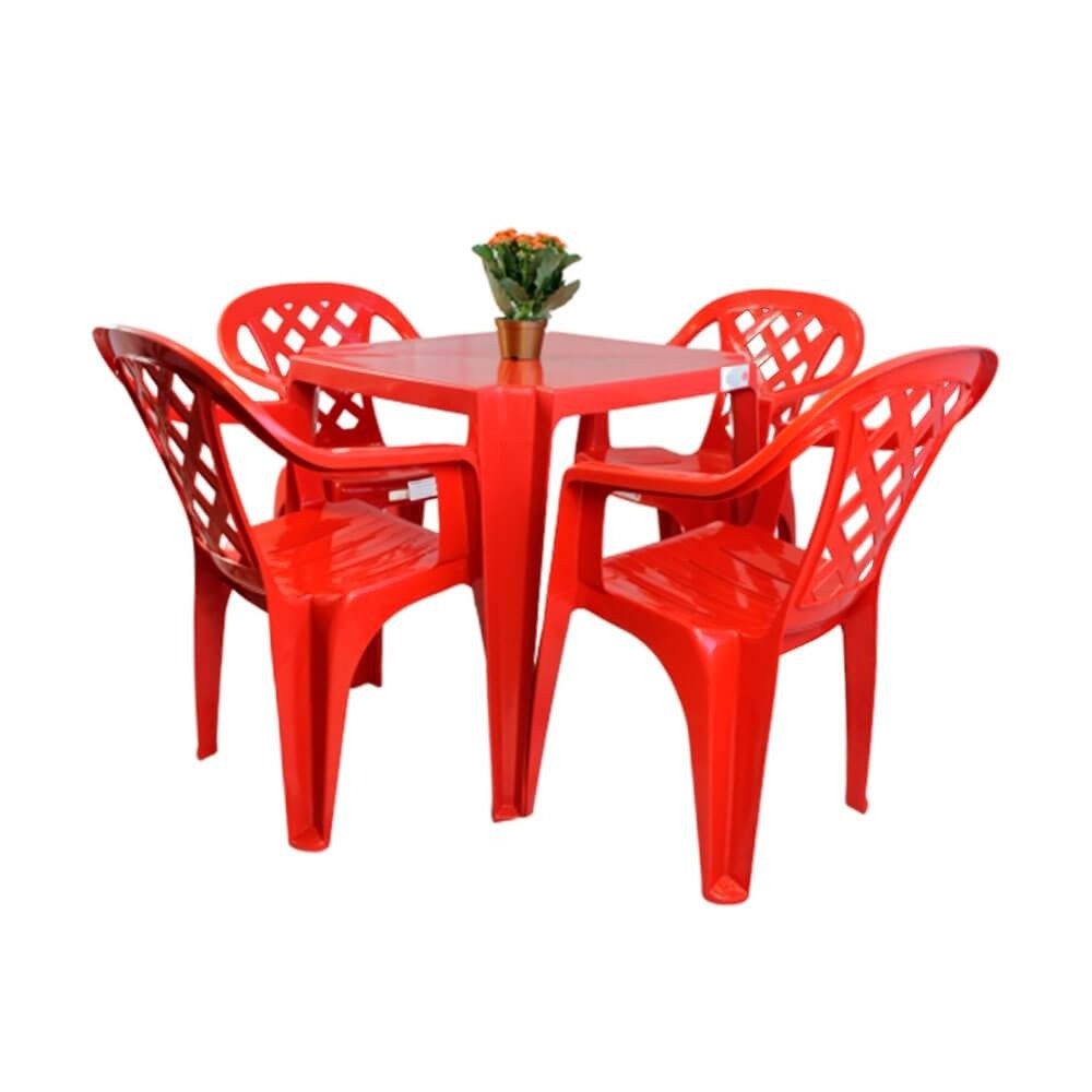 Conjunto Mesa Pisani Plástica com 4 Cadeiras Vermelha 