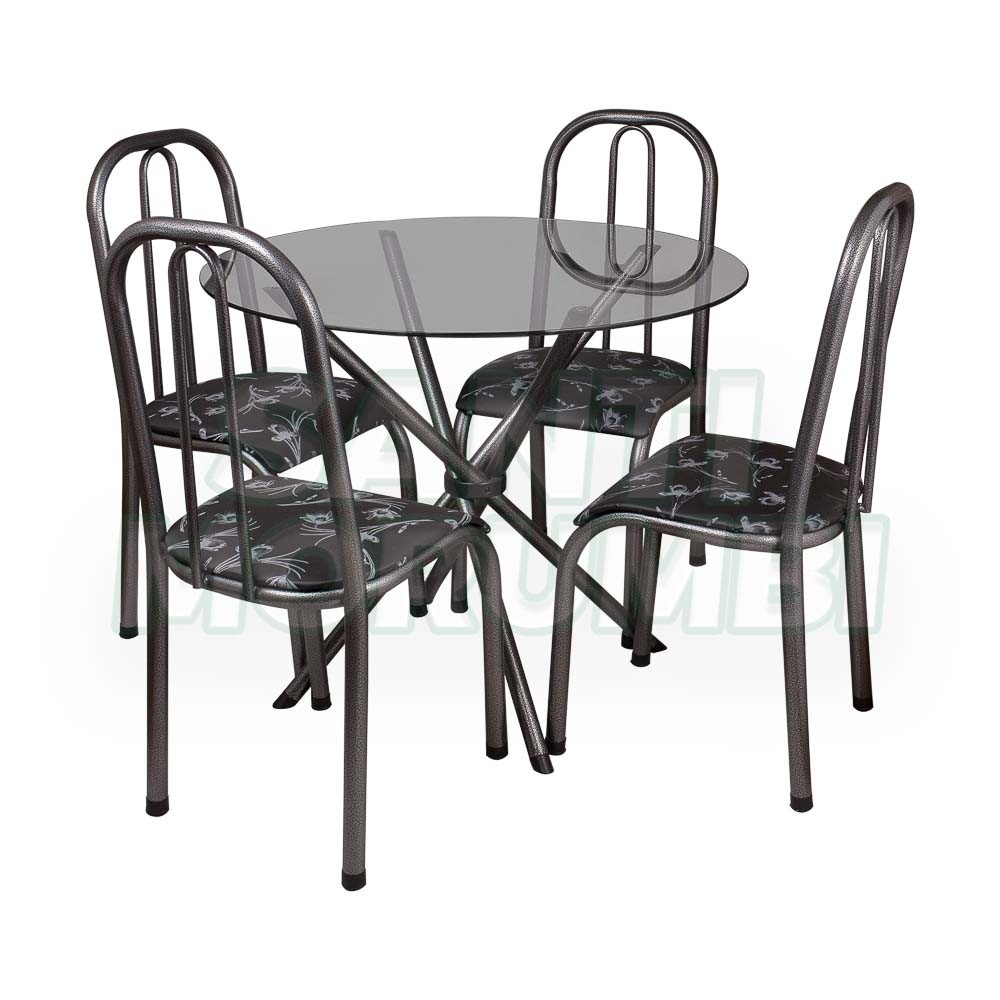 Jogo 6 Cadeiras Para Cozinha Epoxi Craqueada Assento Estofado Preto