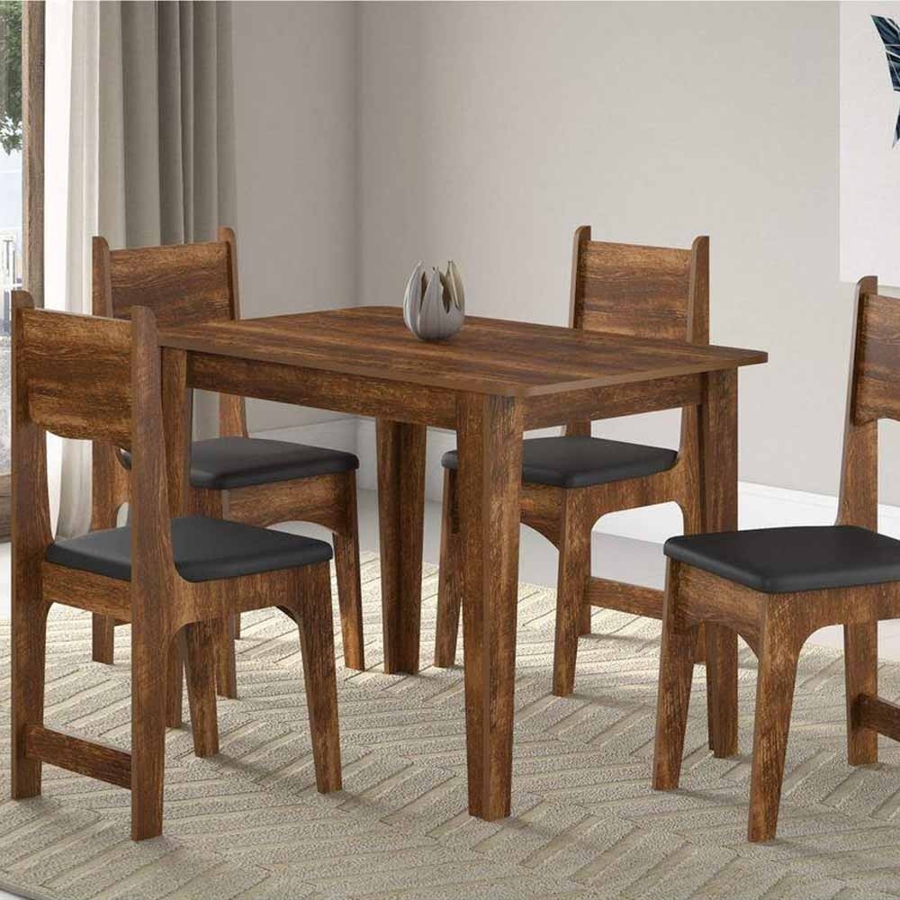 Conjunto Mesa Sonetto Nicoli 110x68cm Rústico 4 Cadeiras Nicoli Rústico Assento Courino Preto