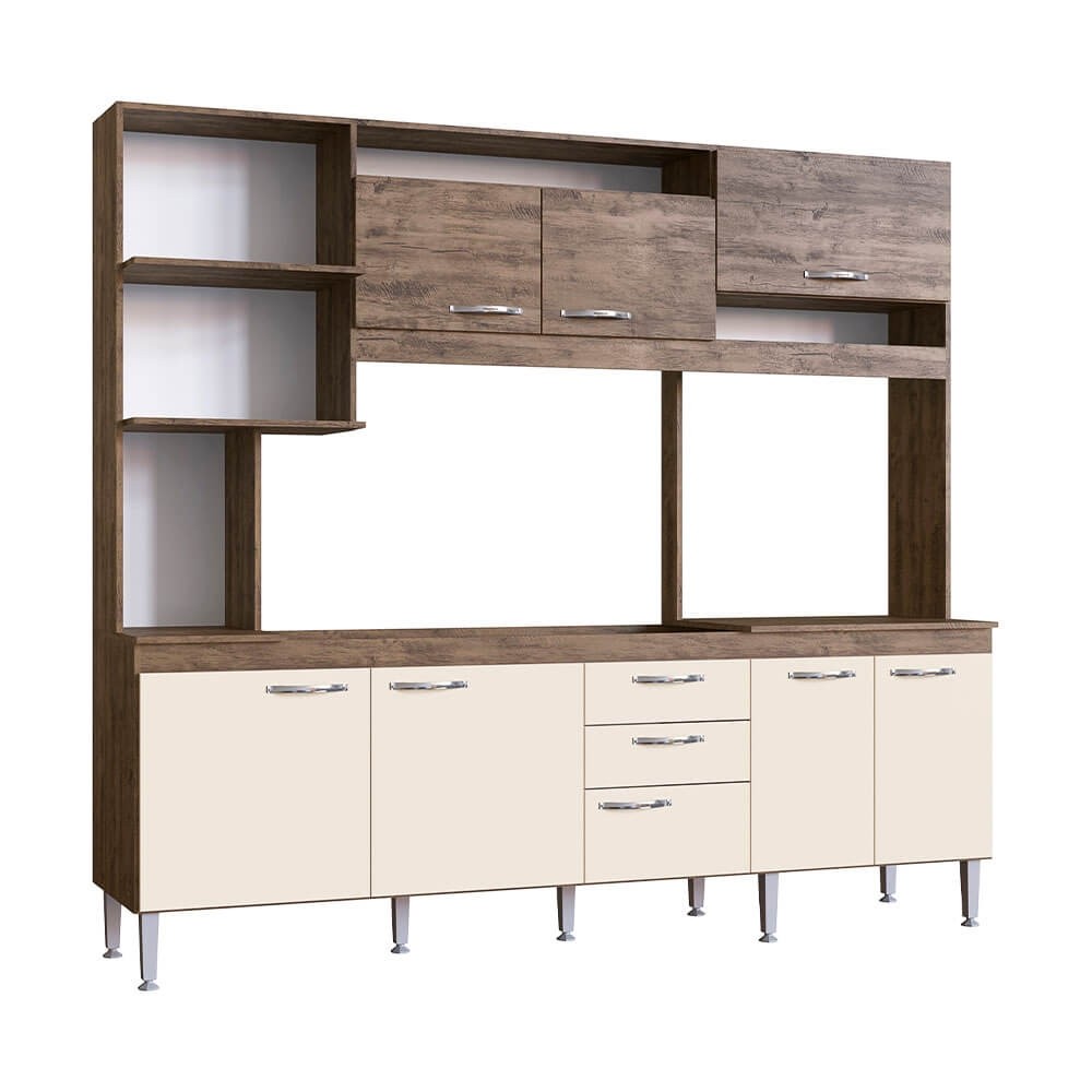 Cozinha Compacta IRM Marília 8 Portas 2 Gaveta Sem Pia Cuba Itaúba/Off White CZ6804