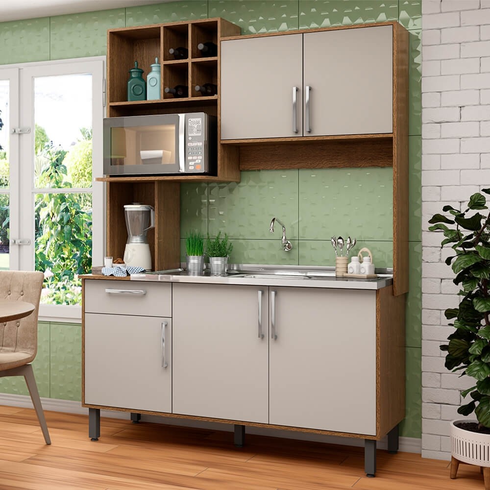 Cozinha Compacta Jaeli Bia 5 Portas 1 Gaveta 151x210x53cm Nogueira/Dali J-681NRDL