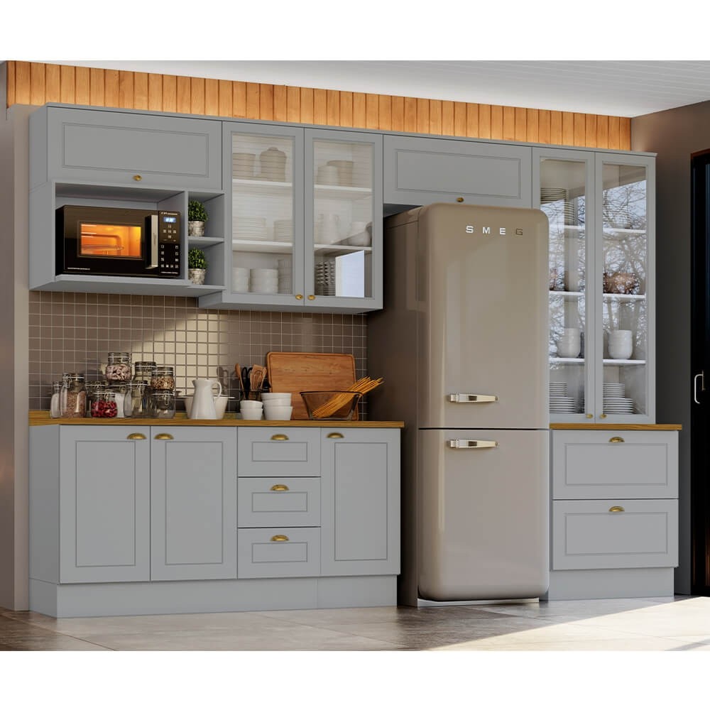 Cozinha Modulada Henn Americana 09 Cinza/Nature 100% MDF