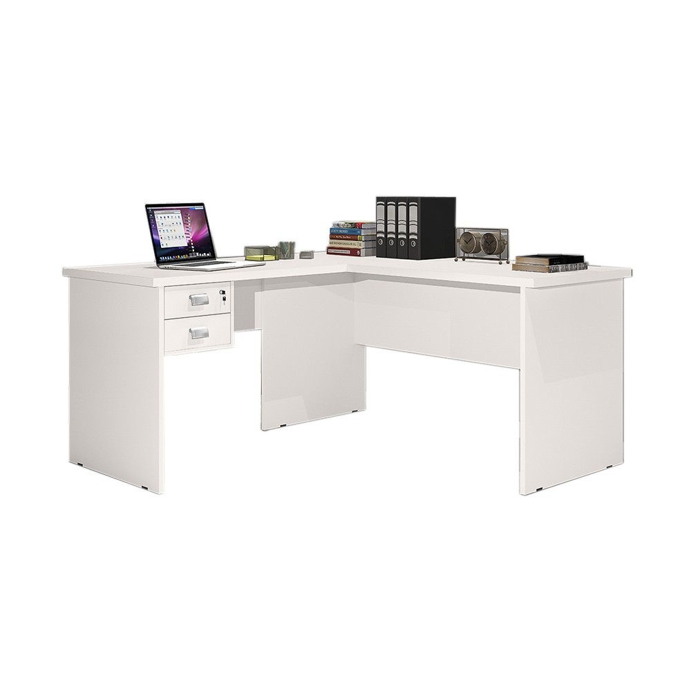 Escrivaninha J&A Em L Taurus 2 Gavetas com Chave Off White 01110