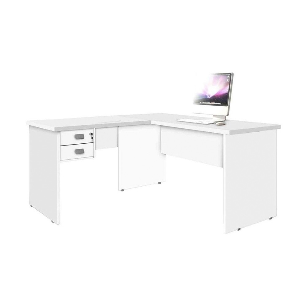 Escrivaninha J&A Em L Taurus 2 Gavetas com Chave Branco 00883 