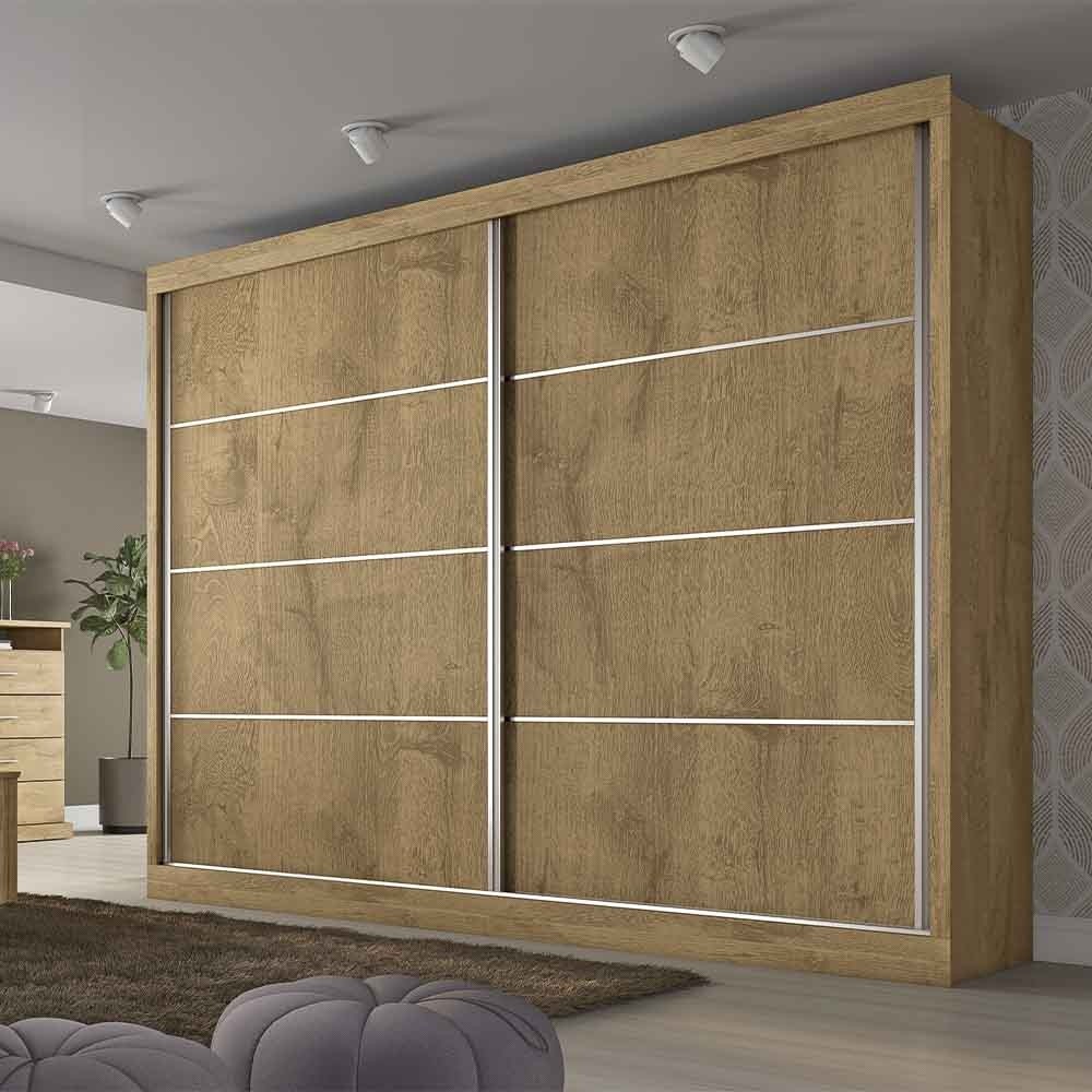 Guarda-Roupa Made Marcs Verona Plus 2 Portas de Correr 4 Gavetas Amêndoa/Off White/Amêndoa 100% MDF 8400.130 