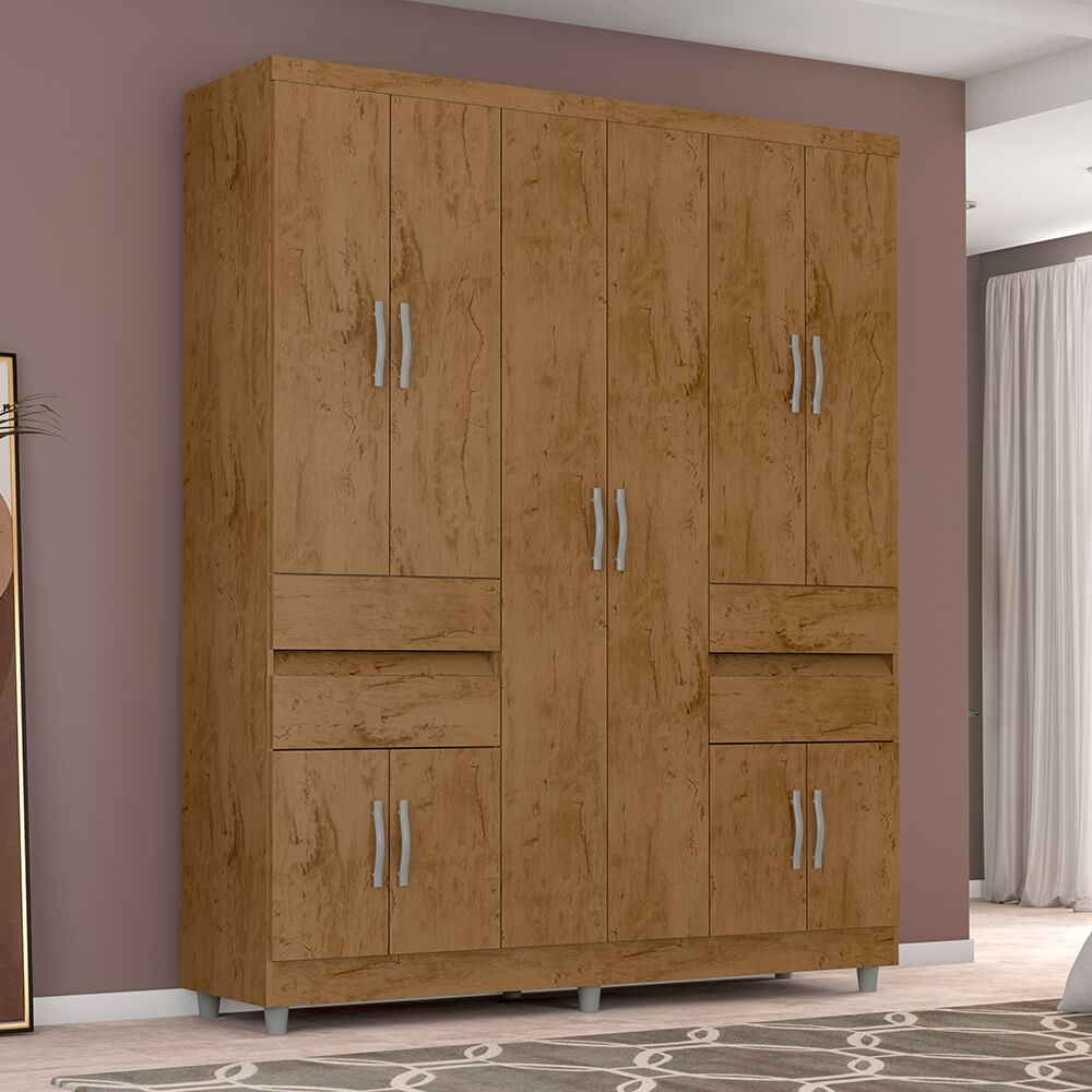 Guarda-Roupa Araplac GR 2230 10 Portas 4 Gavetas Com Pés Freijó 2230-97