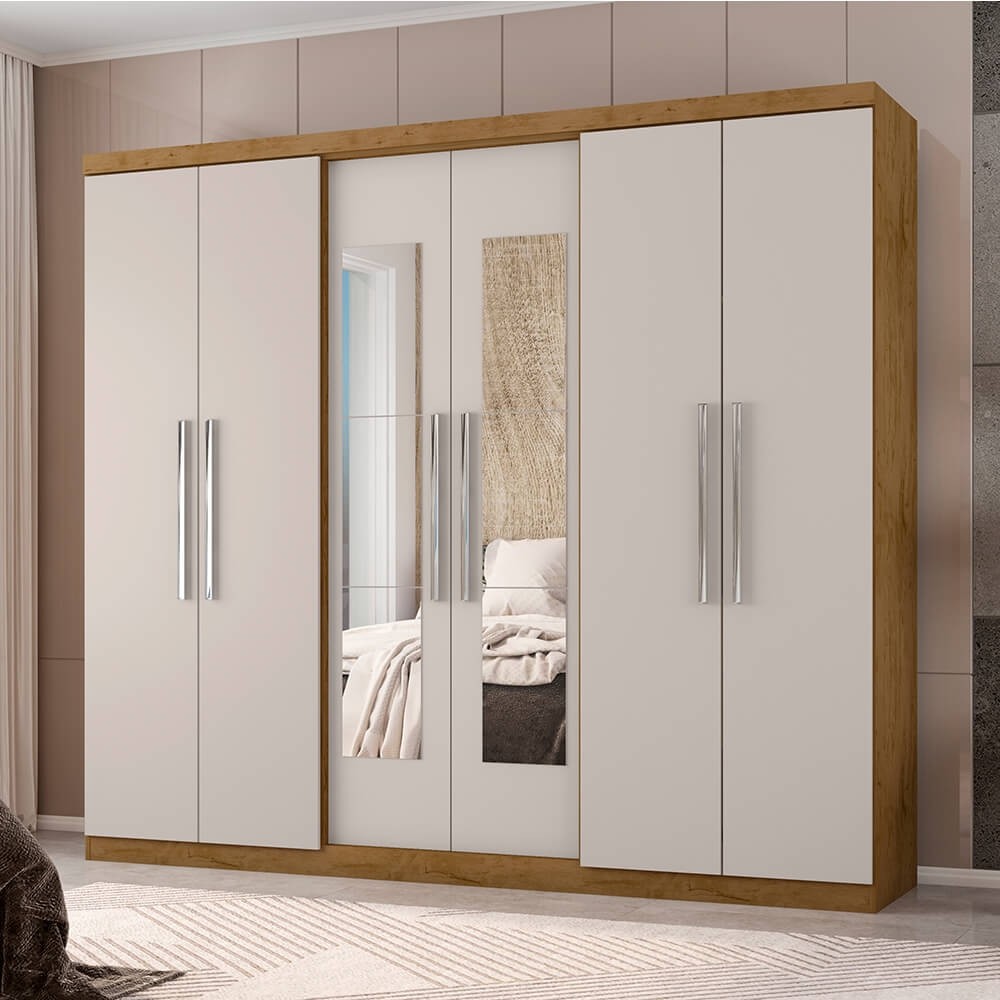 Guarda-Roupa Araplac GR E6000 6 Portas 4 Gavetas Com Espelho Freijó/Baunilha 6000-96/600E