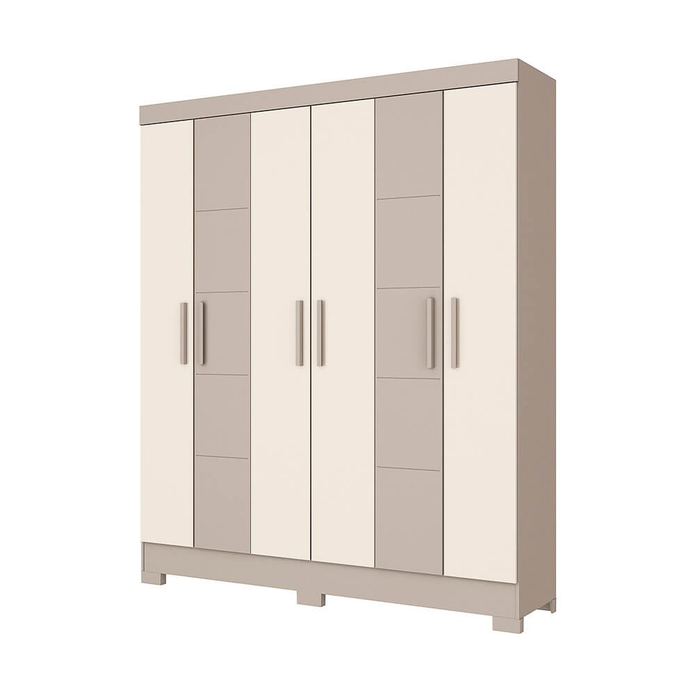 Guarda-Roupa Briz B73 6 Portas 2 Gavetas Com Pés Cristal/Off White B73-148