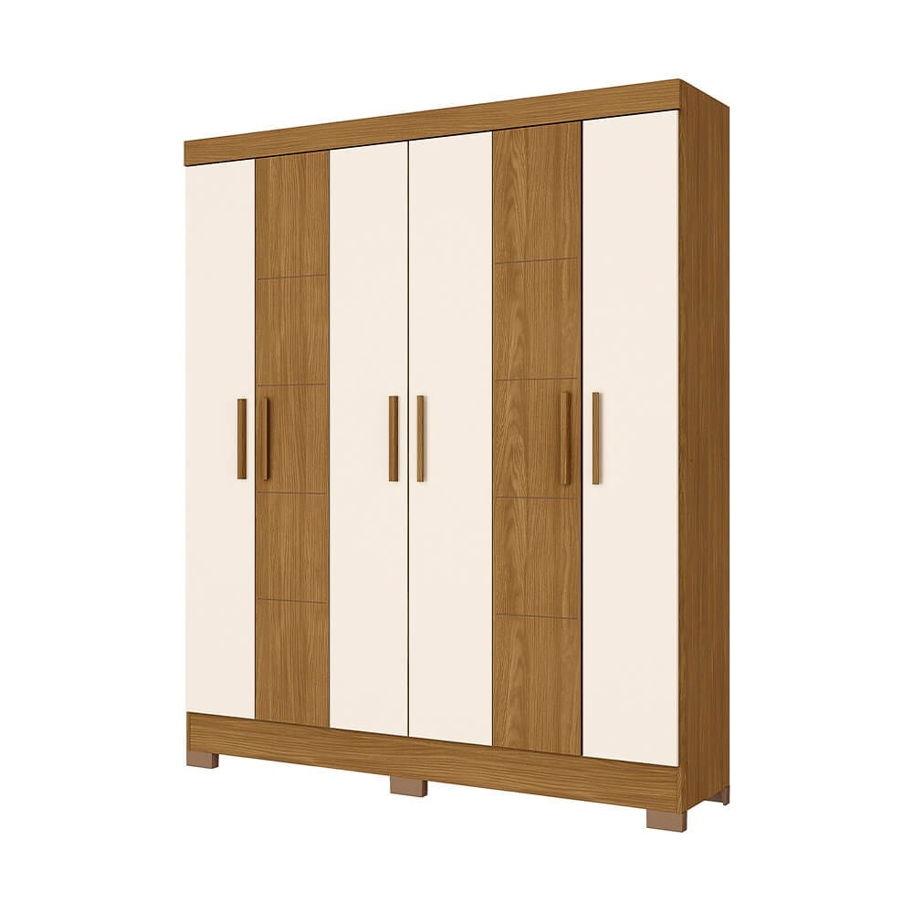 Guarda-Roupa Briz B73 6 Portas 2 Gavetas Com Pés Nature/Off White B73-127