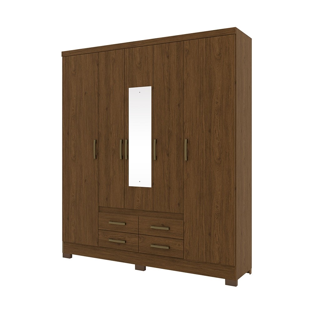 Guarda-Roupa Henn Alba 5 Portas 4 Gavetas Com Espelho Com Pés Castanho HP D198-130 