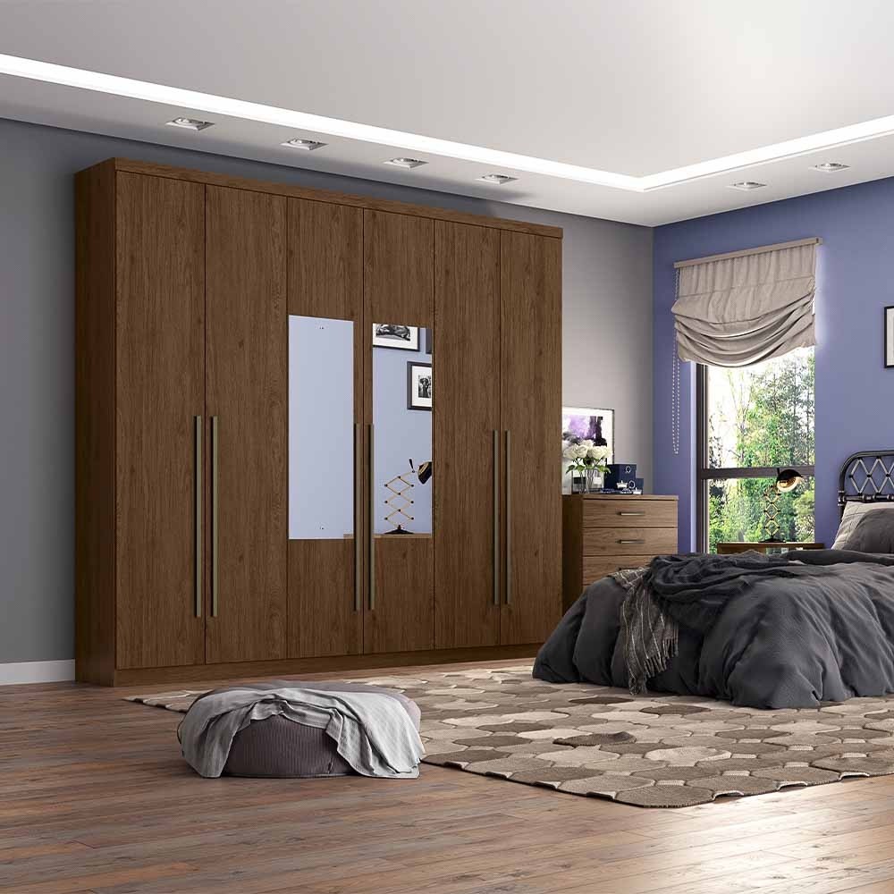 Guarda-Roupa Henn Jade 6 Portas 3 Gavetas Com Espelho Castanho D139-130/O930-64