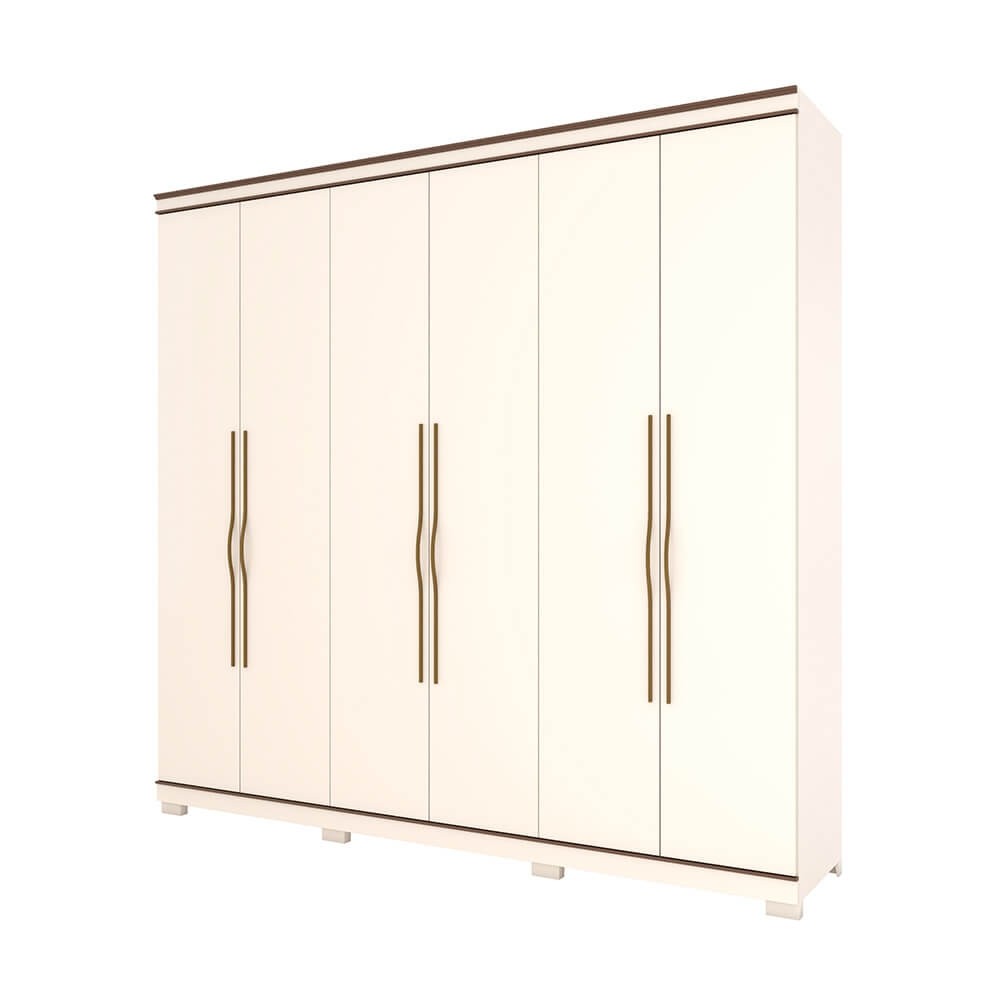 Guarda-Roupa Henn Titanium 6 Portas 5 Gavetas Com Pés Off White/Castanho D284-176