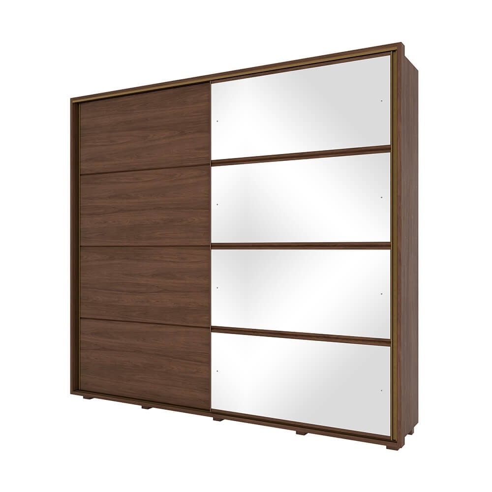 Guarda-Roupa Henn Valência 2 Portas de Correr 6 Gavetas Com 1 Kit Espelhos Com Pés Castanho D288-130/O964-64