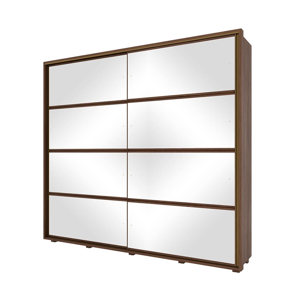 Guarda-Roupa Henn Valência 2 Portas de Correr 6 Gavetas Com 2 Kits Espelhos Com Pés Castanho D288-130/O964-64