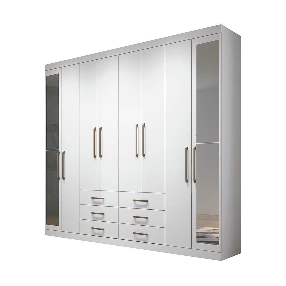 Guarda-Roupa Santos Andirá Master 8 Portas 6 Gavetas Com Espelho Branco/Branco 132366AE