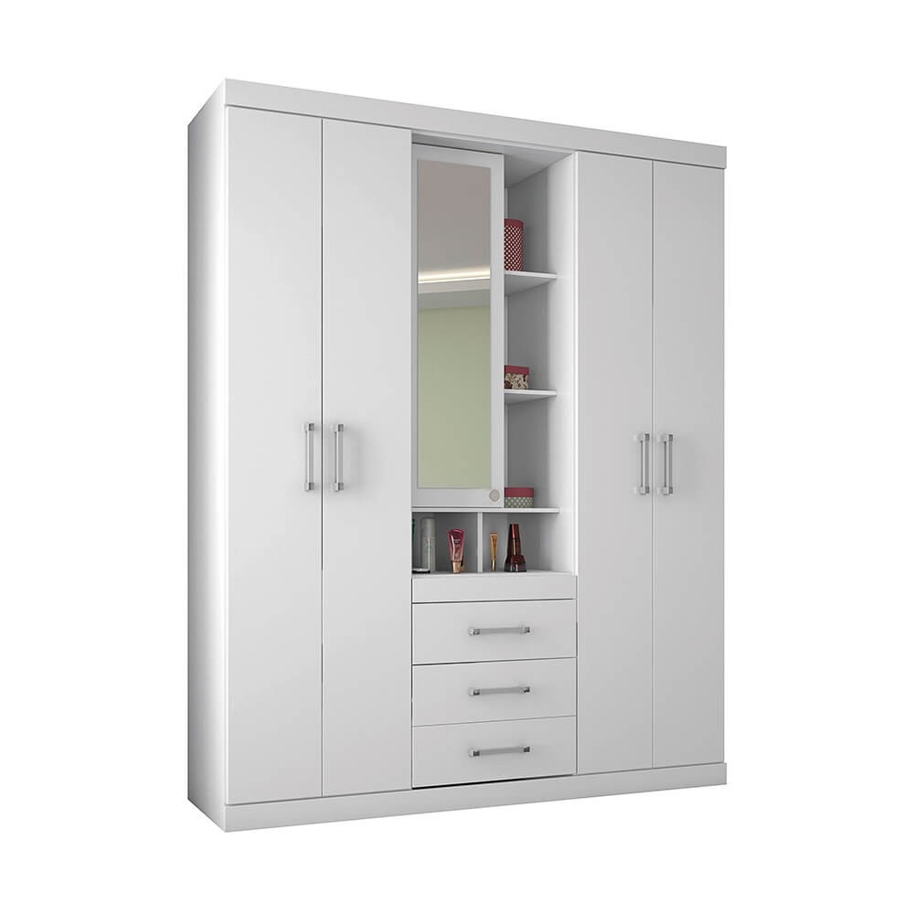 Guarda-Roupa Santos Andirá Star Capelinha 5 Portas 3 Gavetas Com Espelho Branco/Branco 150366
