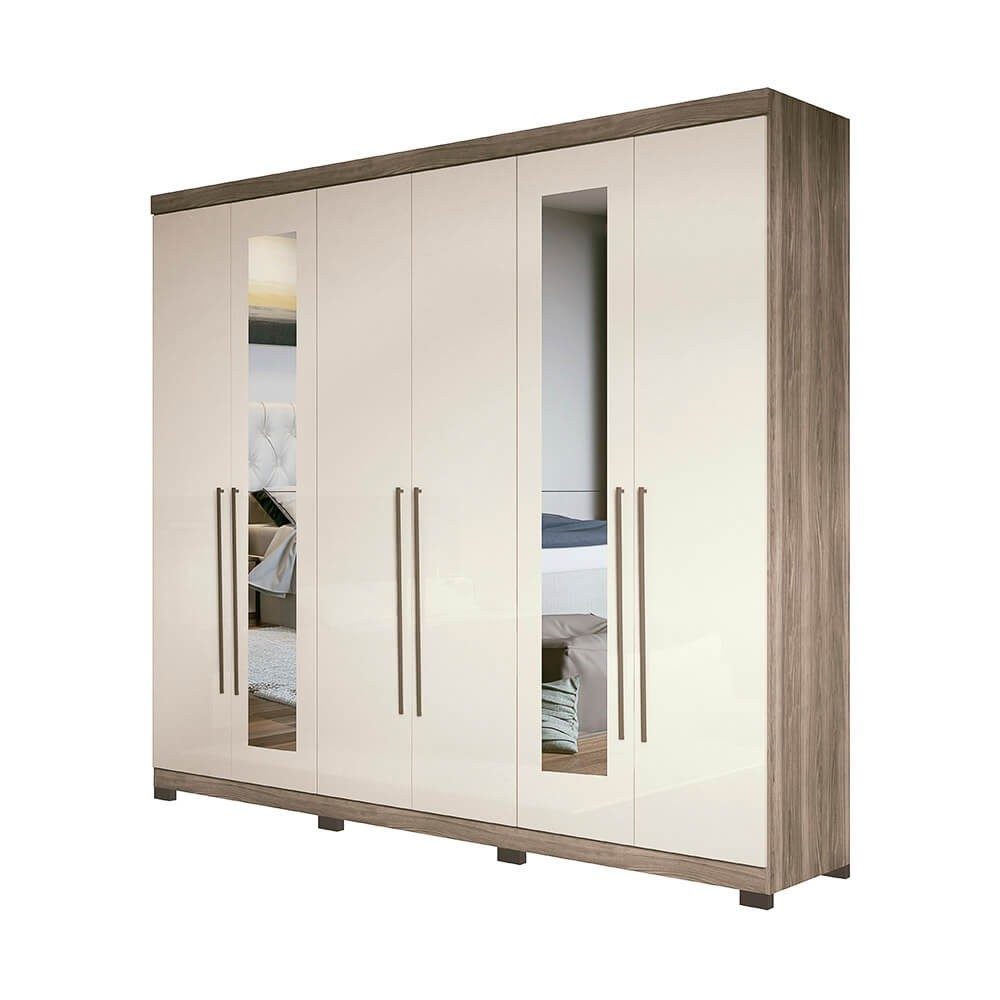 Guarda-Roupa Santos Andirá Versalhes 6 Portas 4 Gavetas Com Espelho e Pés Castanha/Off White 148527EP