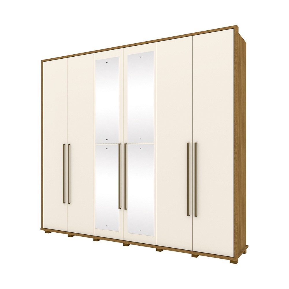 Guarda-Roupa Henn Atalaia 6 Portas 6 Gavetas Com Espelho Com Pés Nature/Off White D218-127/O930-64
