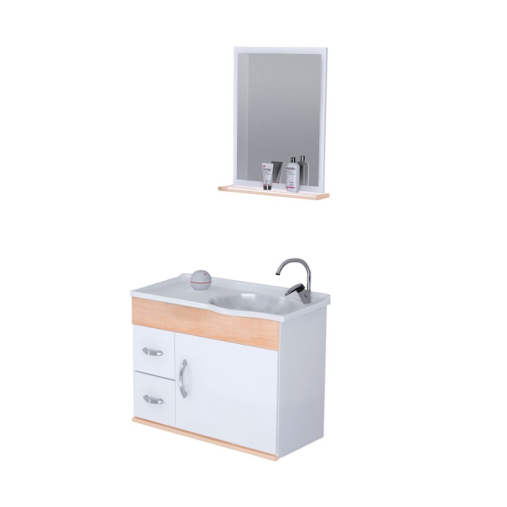 Kit Lavabo A.J. Rorato Siena Suspenso 1 Porta 2 Gavetas 55cm Pia + Espelho Branco/Aya