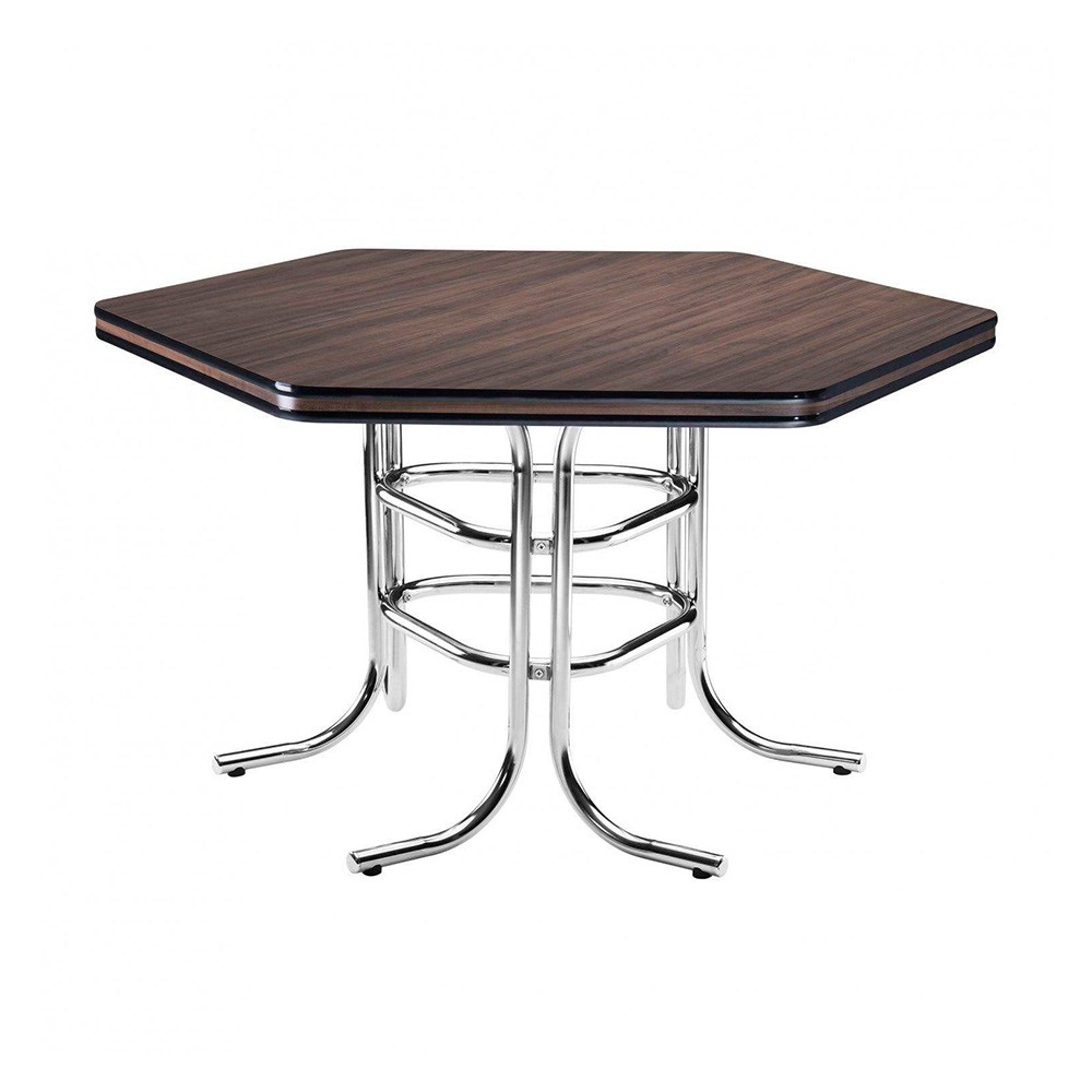Mesa Brastubo ME-220 6 Lugares Fôrmica Sextavada Base Cromado Ameixa Negra/Preto 