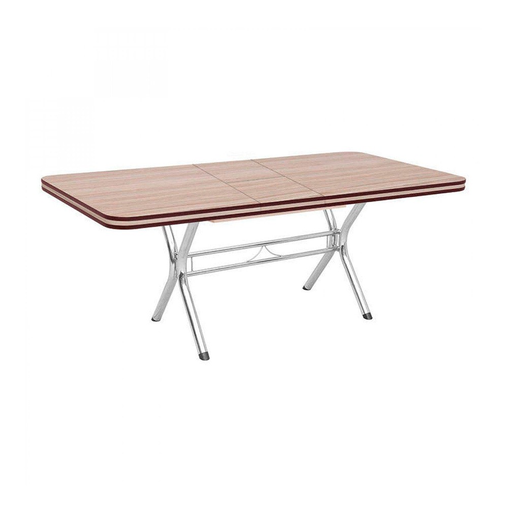 Mesa Brastubo ME-384 6 Lugares Fôrmica Extensível Base Cromado Carvalho/Tabaco
