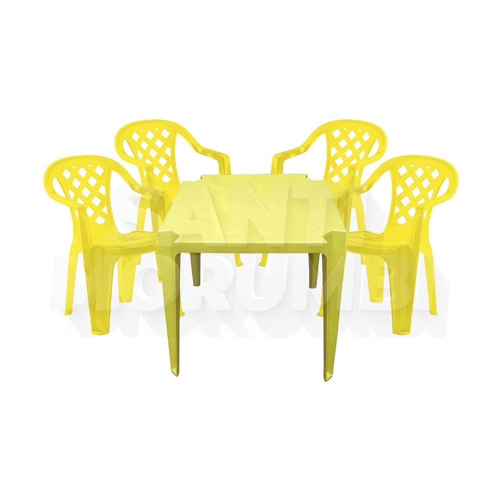 Conjunto Mesa Pisani Plástica com 4 Cadeiras Amarelo