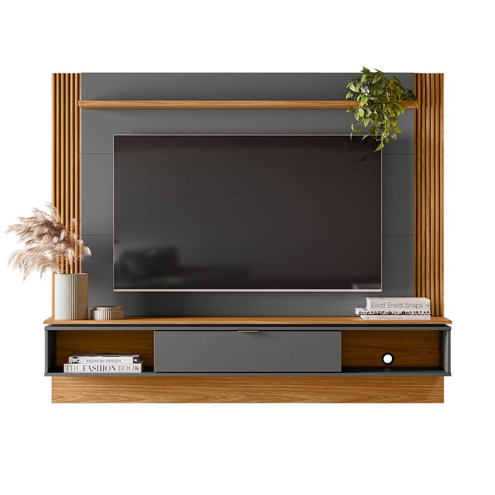 Painel Home Linea Brasil Genebra Para TV até 65” Ripado Nature/Chumbo 810006070/207063